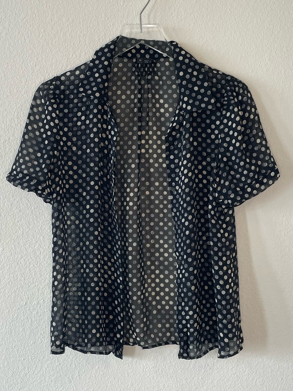 Theory Black Sheer Polka Dot Short-Sleeve Top